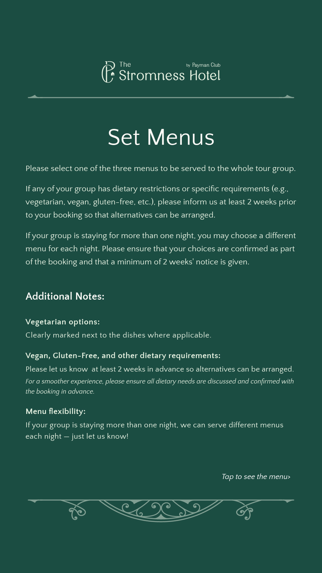 The Stromness Hotel Set Menu Options and Details