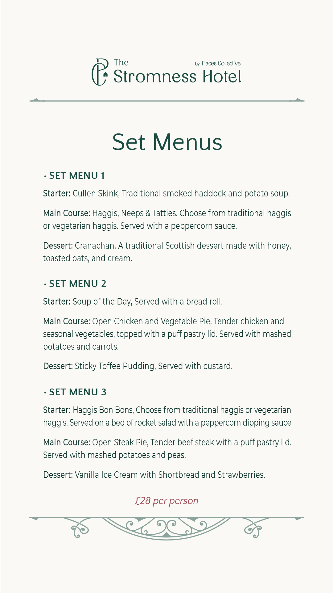 The Stromness Hotel Set Menu Additional Notes - Price visible on image