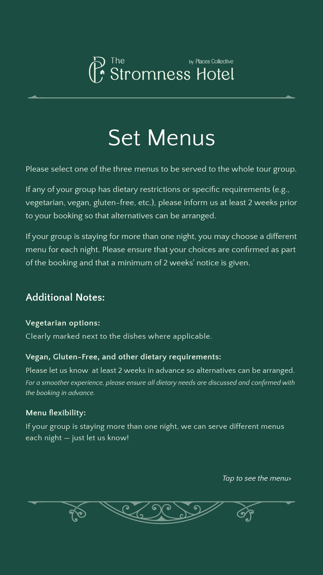 The Stromness Hotel Set Menu Options and Details