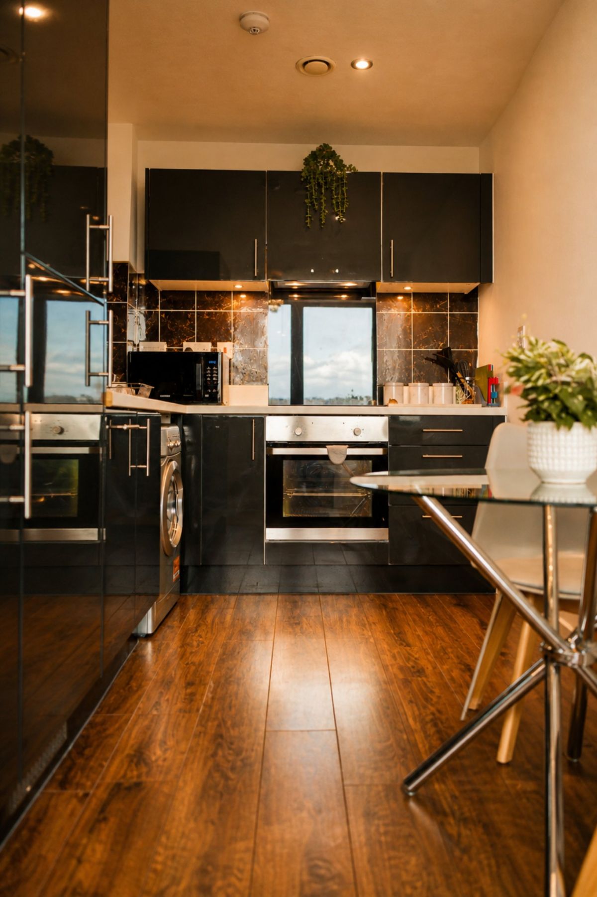 Kitchen in the apartment with a view