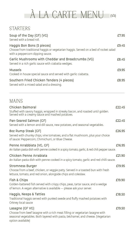Scapa Flow Restaurant menu page 1