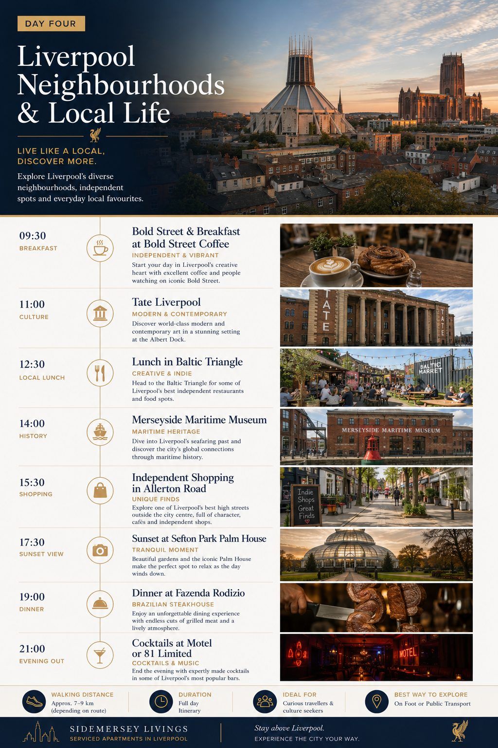 Day four Liverpool neighbourhood itinerary featuring Bold Street, Baltic Triangle, Allerton Road and Sefton Park Palm House