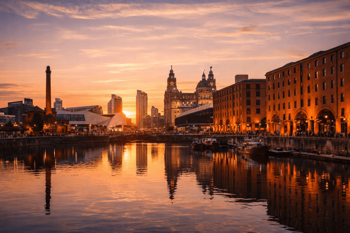 Albert Dock at sunset during Liverpool summer events