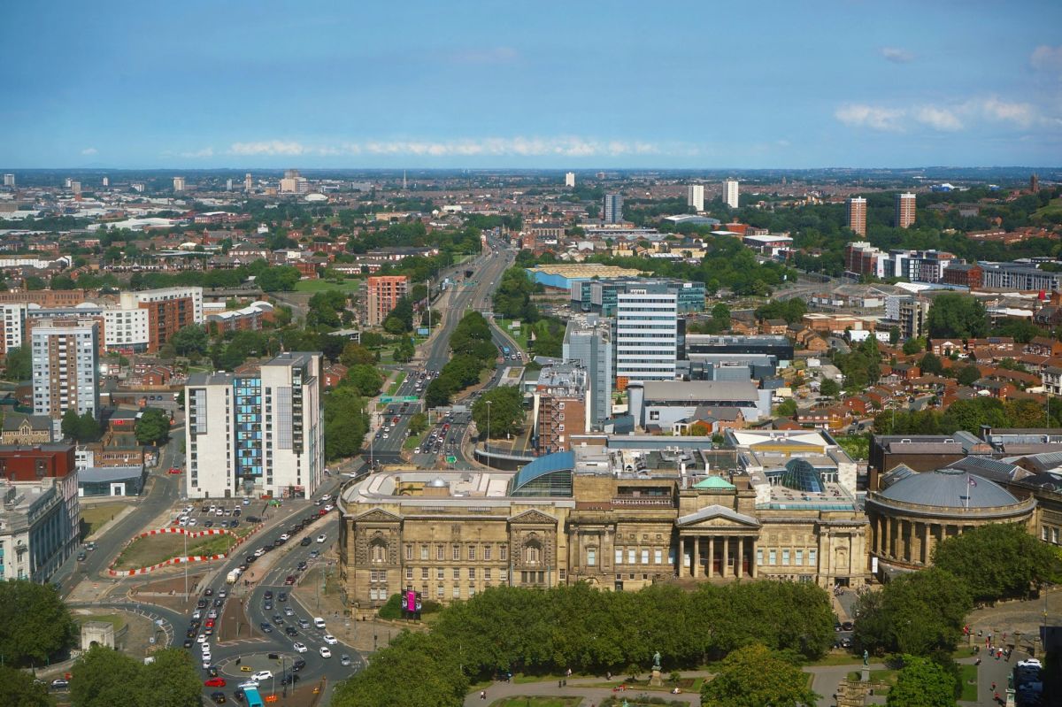 Liverpool City Region viewed from above during summer