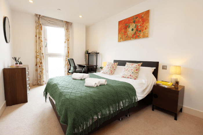 bedroom with table & chair for work