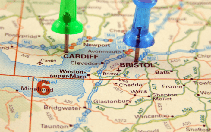 Cardiff city map highlighting the city centre and surrounding areas